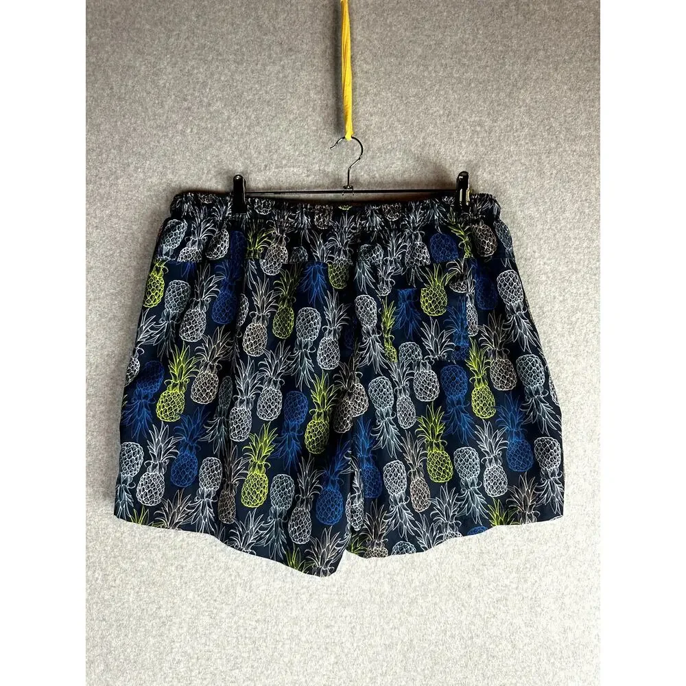 DSG Mens Sz 2XL Swim Trunks Lined Blue Pineapple Fruit Pockets Elastic Waist